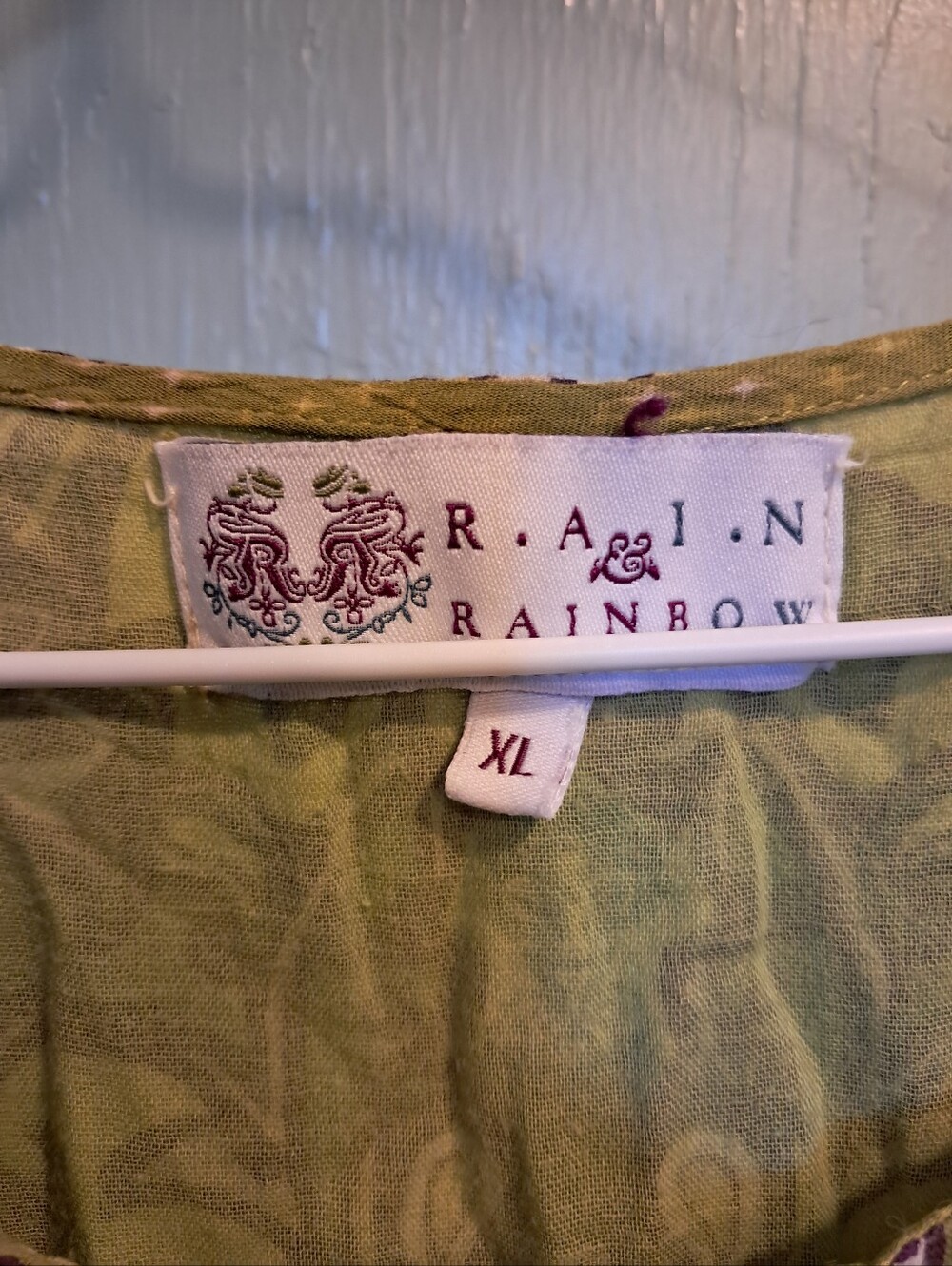 Rain & Rainbow Green Boho Tunic with Purple Embroidered Label - Picture 2 of 4
